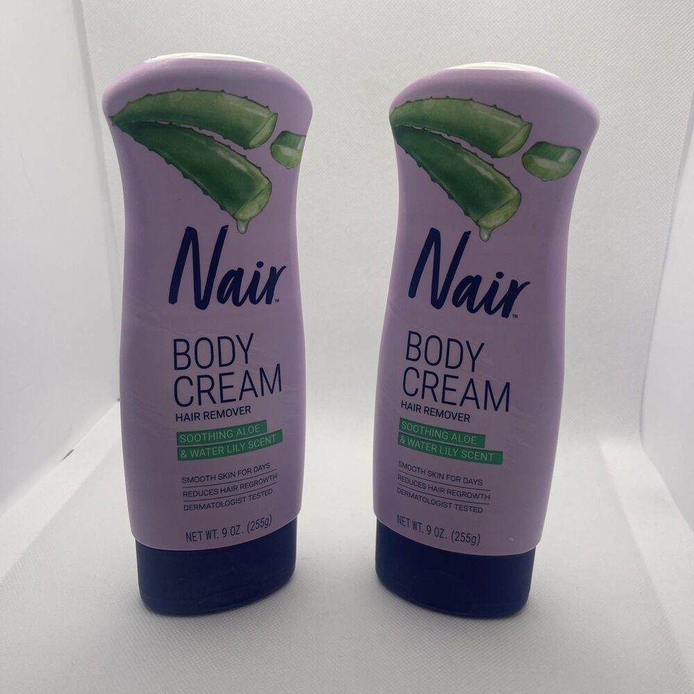 Nair Body Cream Hair Remover Soothing Aloe & Water Lily Scent 9 oz 2pc